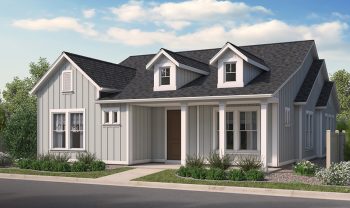 A rendering of a pinyon floor plan house with a front porch. A rendering of a pinyon floor plan house with a front porch.