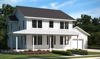 This is an image of a white house with a front porch. This is an image of a white house with a front porch.