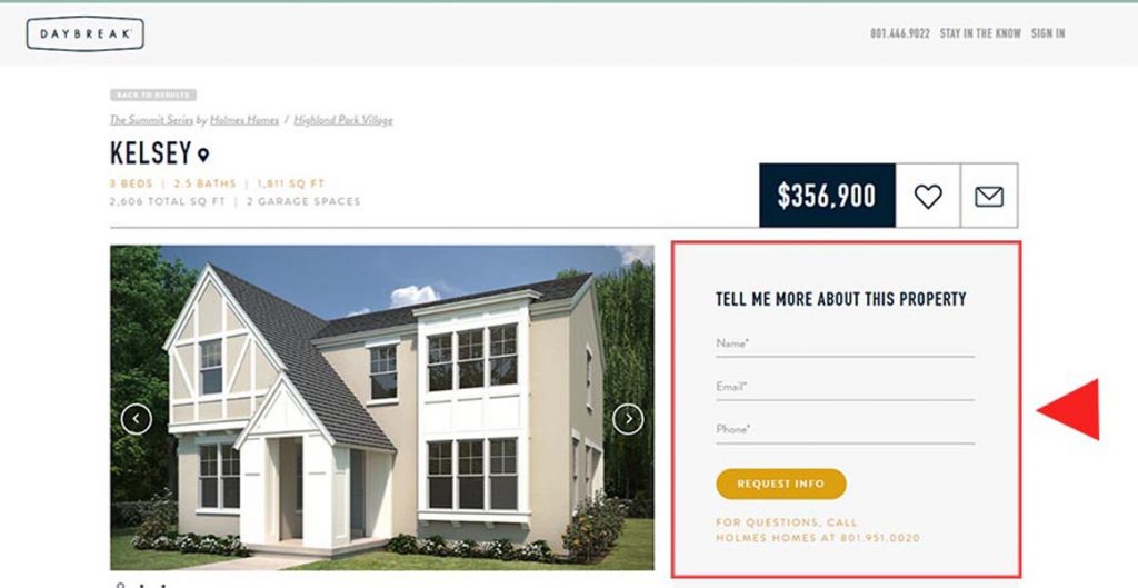 Example of a floor plan listing with lead form.