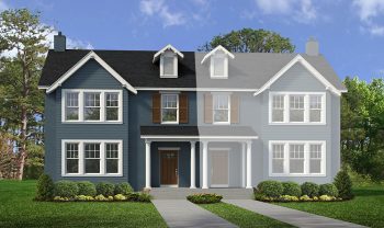A rendering of a two story home.