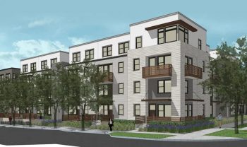 An artist's rendering of an apartment complex.