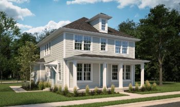 A rendering of a two story house with a front porch. A rendering of a two story house with a front porch.