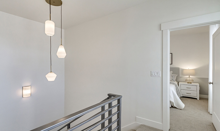 Hallway with a light fixture