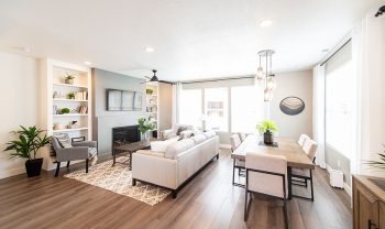A spacious living room and dining room featuring a stunning Manhattan roof deck. A spacious living room and dining room featuring a stunning Manhattan roof deck.