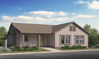 A rendering of a small home with a front porch. A rendering of a small home with a front porch.