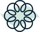 A blue flower logo with a black background.