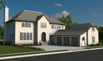 A 3d rendering of a house with a garage. A 3d rendering of a house with a garage.